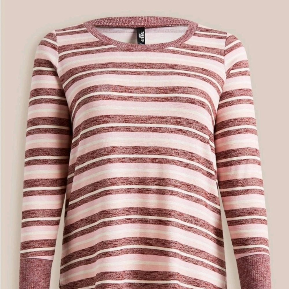 NWT Torrid Sleep Striped Pink, Burgundy, & Cream Women's Pajama Top Long sleeve - Picture 2 of 4